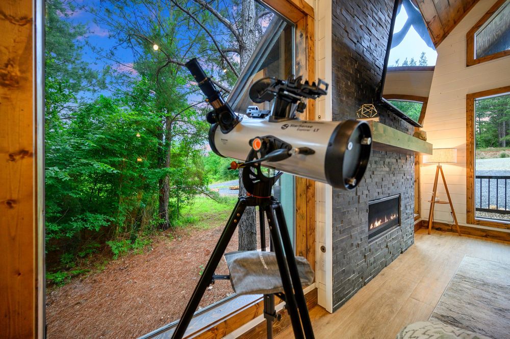 Telescope set up by the great room windows